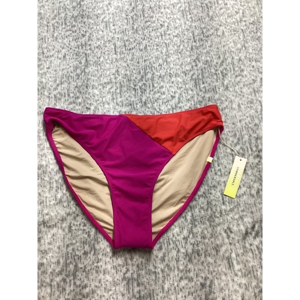 Summersalt High Leg Mid Rise Bikini Bottom Hibiscus Lava Pink Red Size 4 NWOT